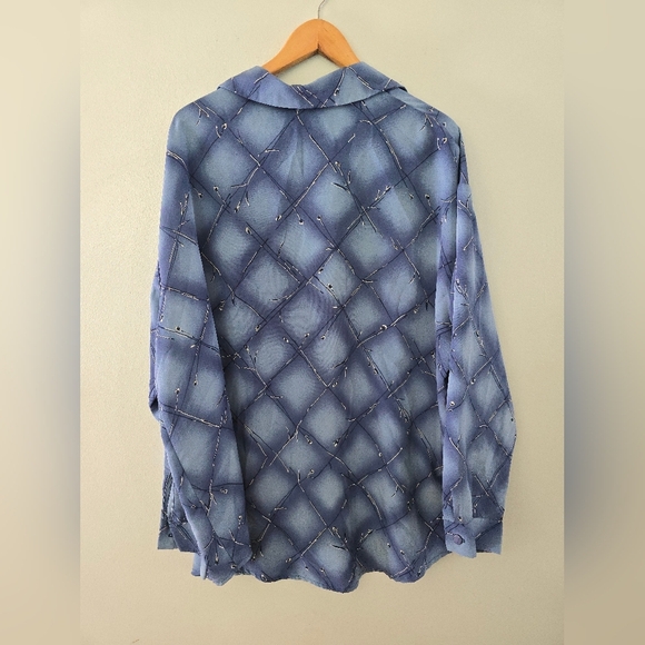 SUSAN GRAVER Style Woman's Size 2X Long Sleeve Button Up Shirt Blue Floral - Picture 5 of 8